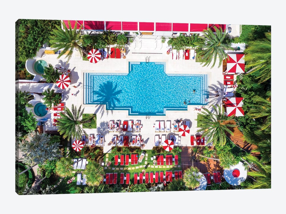 Aerial View Go For A Swim , Miami Beach Pool With Palm Trees ,Florida by Susanne Kremer 1-piece Canvas Artwork