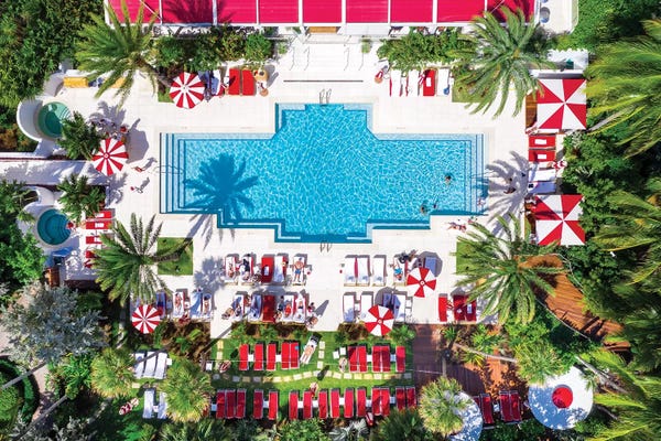 Miami Beach: Aerial View Go For A Swim , Miami Beach Pool With Palm Trees ,Florida by Susanne Kremer