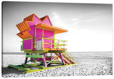 Pink Star,Lifeguard House Miami Beach Florida Canvas Art Print - Miami Beach