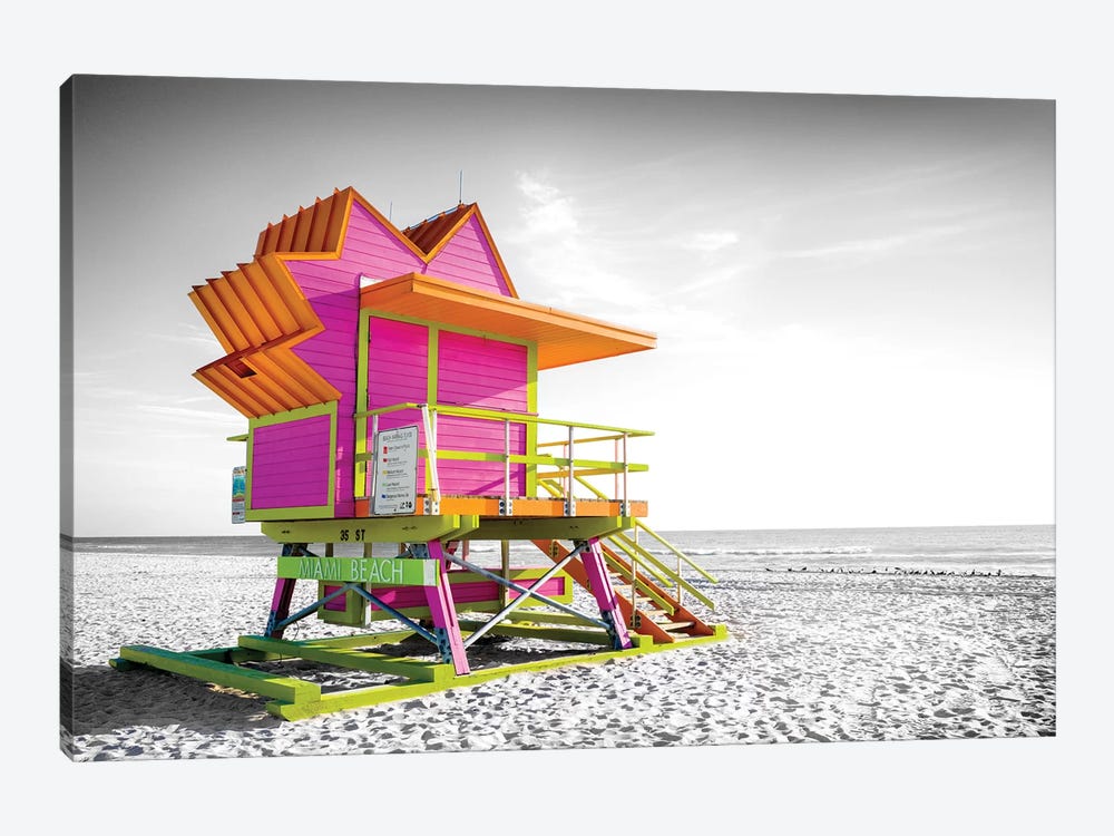 Pink Star,Lifeguard House Miami Beach Florida by Susanne Kremer 1-piece Canvas Art