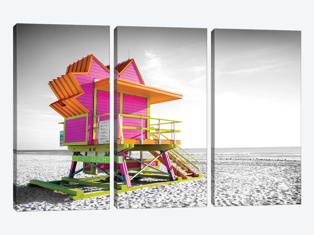 Pink Star,Lifeguard House Miami Beach Florida by Susanne Kremer 3-piece Canvas Artwork