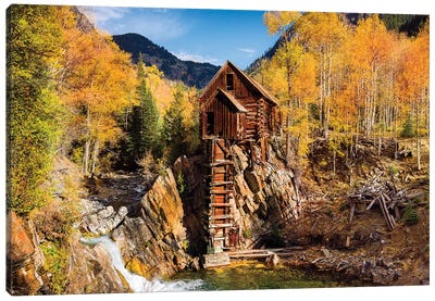 Old Mill In Autumn,Colorado Canvas Art Print - Dereliction Art