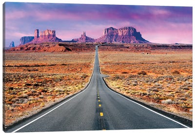 Road To Monument Valley, Sunset Canvas Art Print - Valley Art