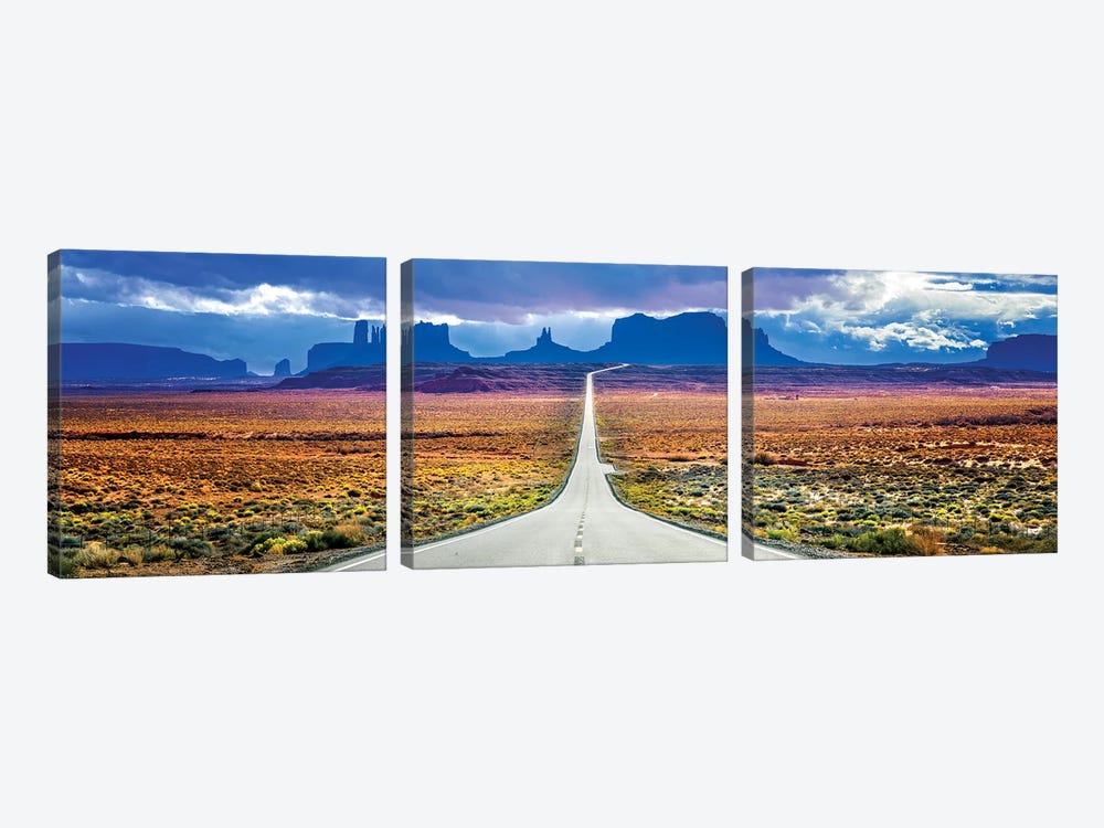 Stormy Road To Monument Valley by Susanne Kremer 3-piece Canvas Print