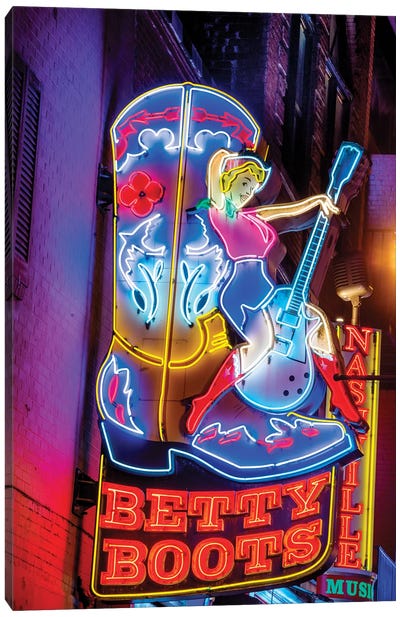 Nashville Broadway Neon Betty Boots Canvas Art Print - Nashville Art