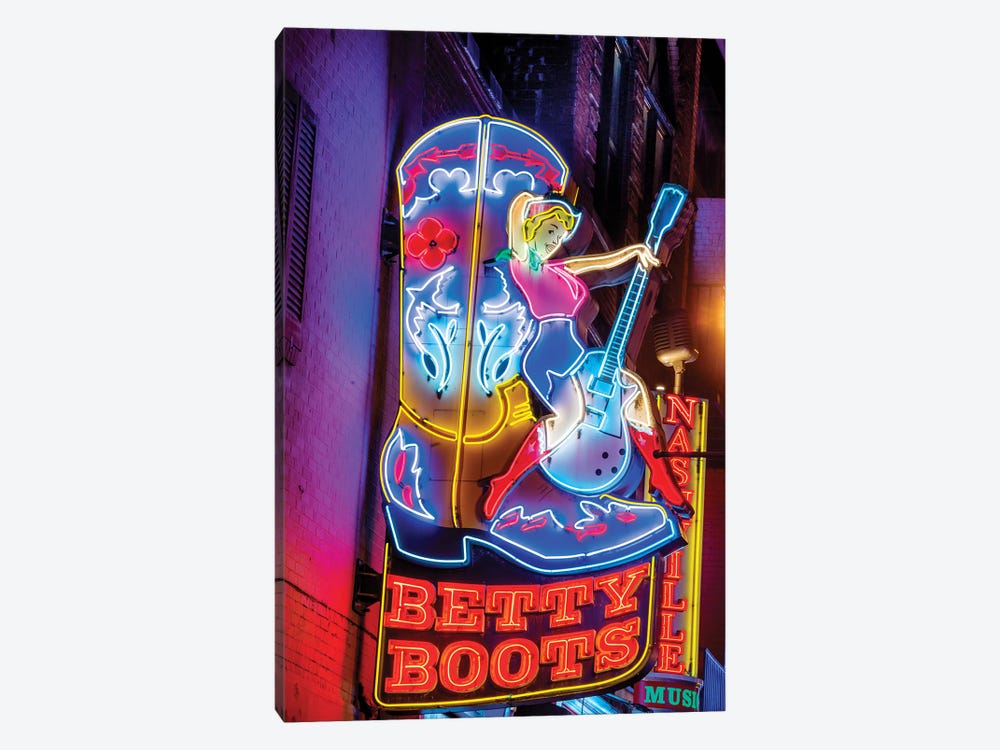 Nashville Broadway Neon Betty Boots by Susanne Kremer 1-piece Canvas Art Print