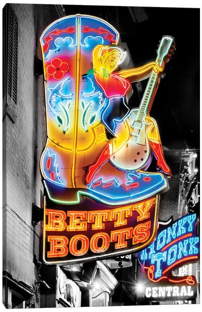 Nashville Broadway Neon Honky Tonk Canvas Art Print - Country Music Art