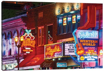 Nashville Neon Nights Canvas Art Print - Country Music Art
