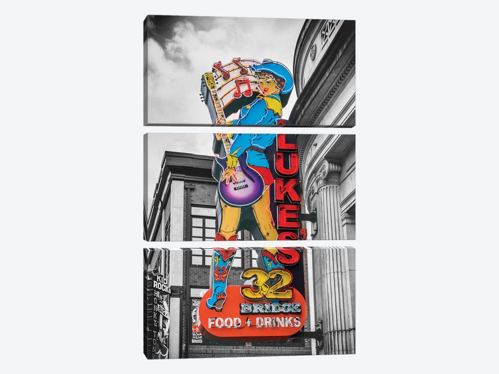 Nashville Lukes Neon Sign by Susanne Kremer 3-piece Canvas Art Print