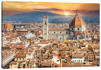 Golden Light Florence Il Duomo,Italy Canvas Art Print - Tuscany