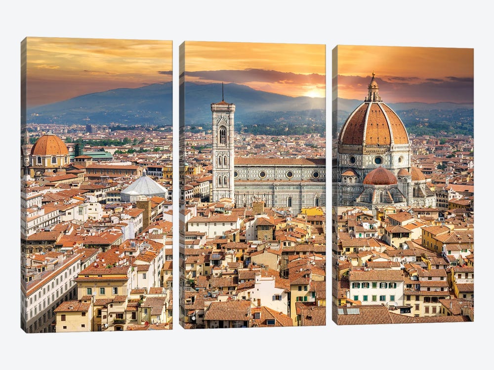 Golden Light Florence Il Duomo,Italy by Susanne Kremer 3-piece Canvas Artwork