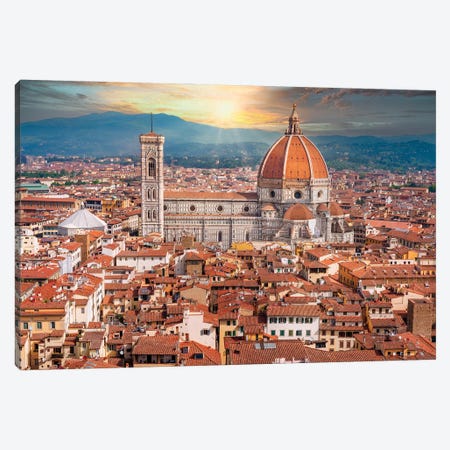 Dramatic Sunset Behind Il Duomo Florence Italy Canvas Print #SKR394} by Susanne Kremer Canvas Artwork