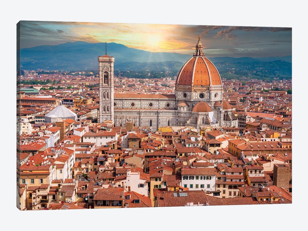 Dramatic Sunset Behind Il Duomo Florence Italy by Susanne Kremer 1-piece Canvas Wall Art