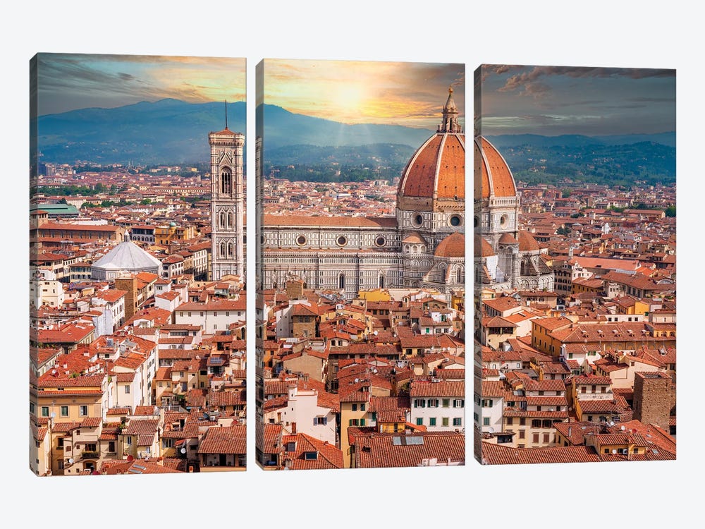 Dramatic Sunset Behind Il Duomo Florence Italy by Susanne Kremer 3-piece Canvas Art