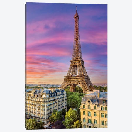 Colorful Sunset Eiffel Tower Paris Canvas Print #SKR398} by Susanne Kremer Canvas Print