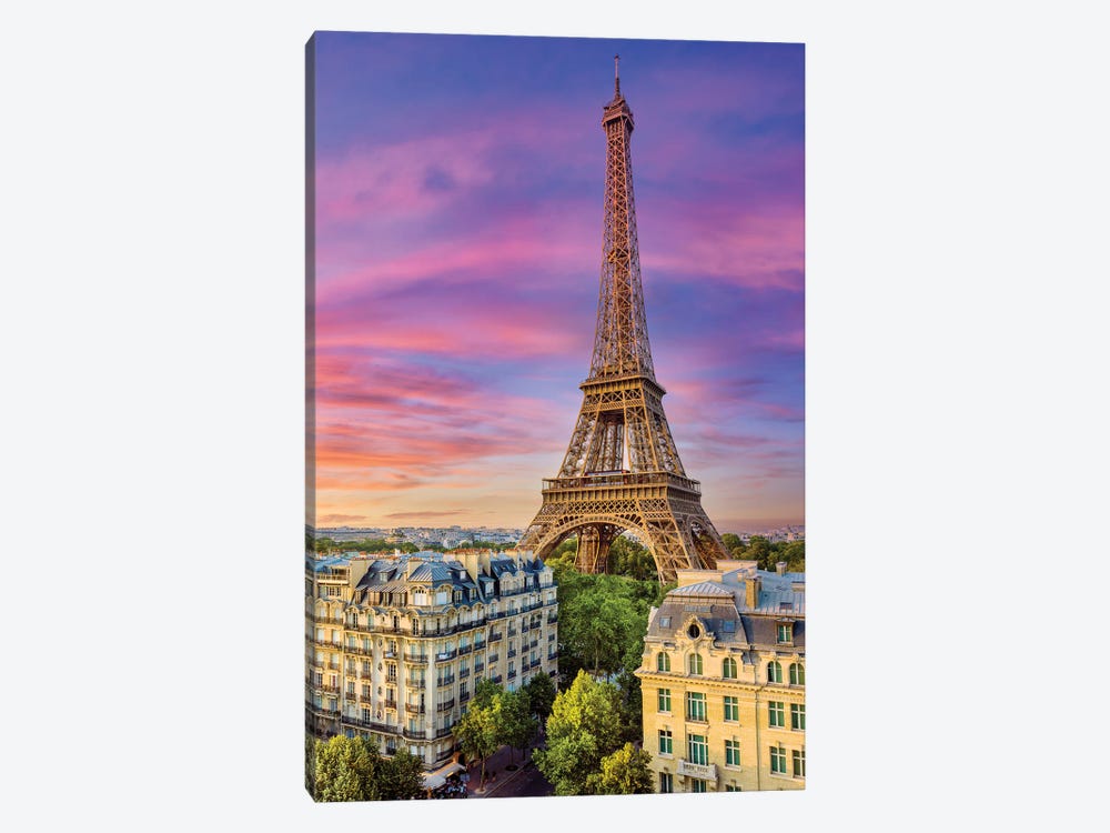 Colorful Sunset Eiffel Tower Paris by Susanne Kremer 1-piece Canvas Art