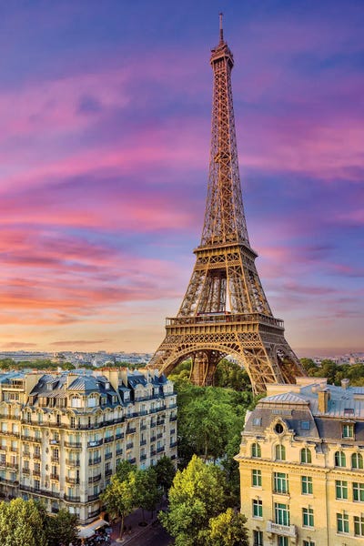 Towers: Colorful Sunset Eiffel Tower Paris by Susanne Kremer