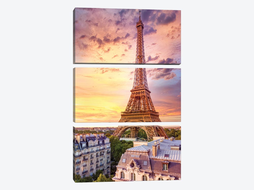 Romantic Sunset Eiffel Tower Paris C - Canvas Artwork | Susanne Kremer | Bilder