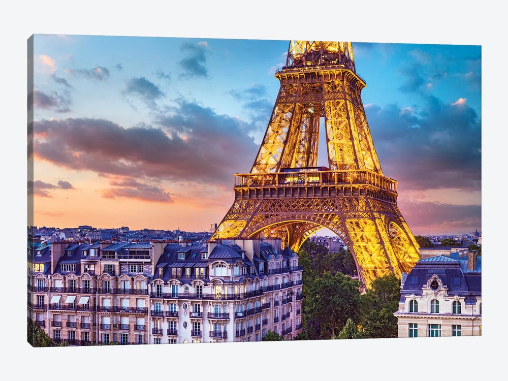Paris Paris France Art Print Sky Blue Modern Eiffel Tower European City Large 16 x 20 Canvas-Wrapped Frame