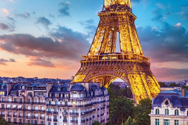 Towers: Romantic Night Eiffel Tower Paris by Susanne Kremer