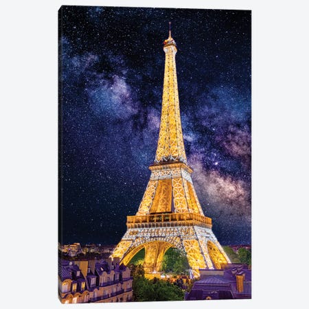 Under The Stars, Eiffel Tower Paris Canvas Print #SKR404} by Susanne Kremer Canvas Artwork