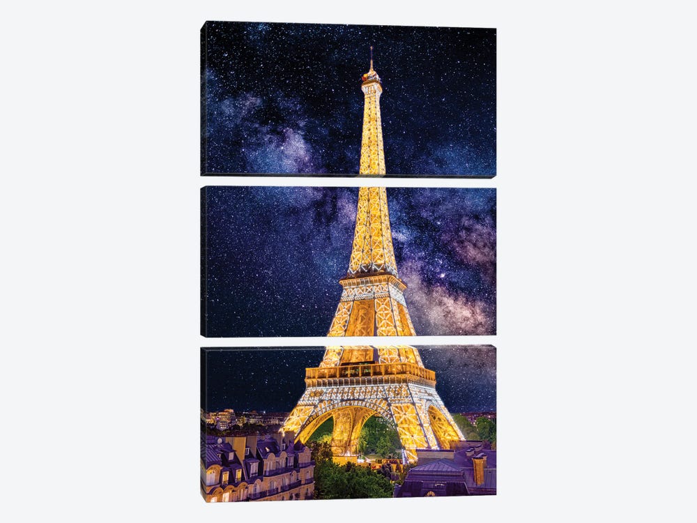 Under The Stars, Eiffel Tower Paris by Susanne Kremer 3-piece Canvas Wall Art