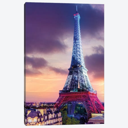 Vive La France ,Eiffeltower French Flag Illuminated,Paris Canvas Print #SKR405} by Susanne Kremer Canvas Wall Art