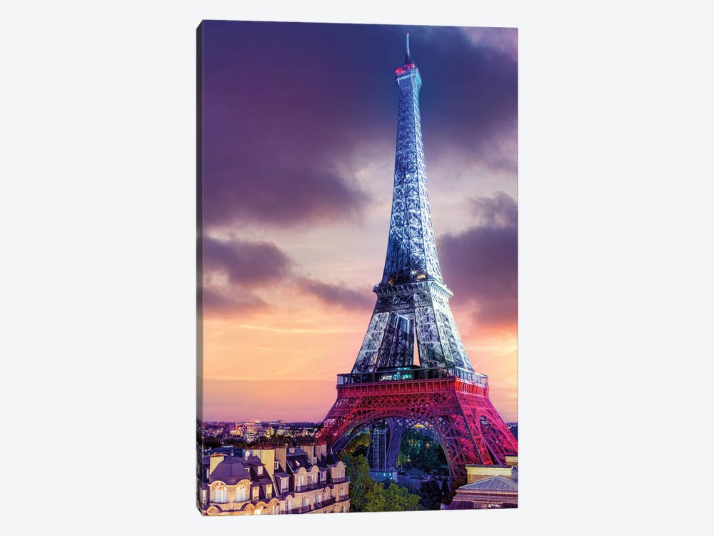 Vive La France ,Eiffeltower French Flag Illuminated,Paris by Susanne Kremer 1-piece Canvas Print
