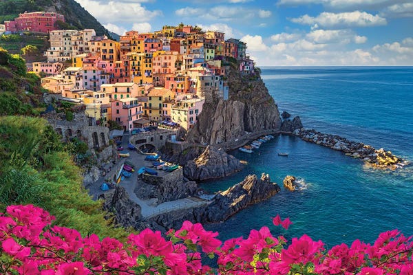Large Photography - Canvas Prints: Bougainvillea in Manarola Cinque Terre Italy by Susanne Kremer