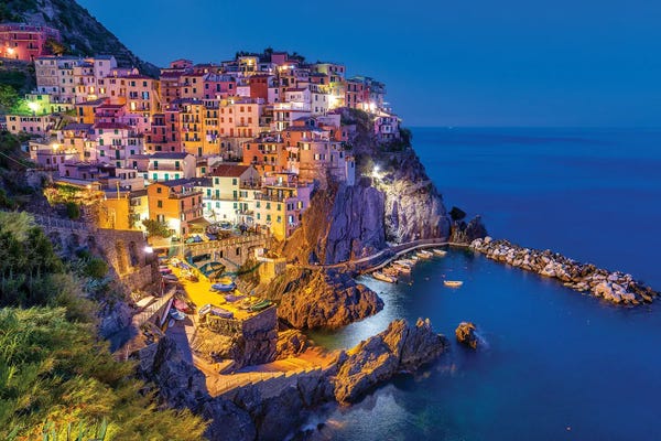 Liguria: Blue Night,  Manarola Cinque Terre, Italy by Susanne Kremer