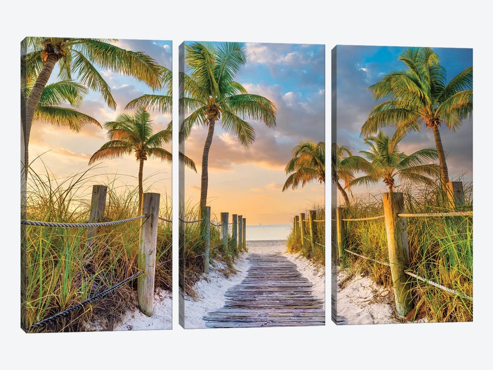 Tropical Beach Sunrise Key West Florida by Susanne Kremer 3-piece Canvas Art Print