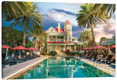 Key West historic Mansion, Florida Canvas Art Print - Palm Tree Art