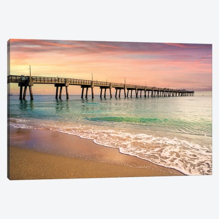 Beach Pier Sunrise, South Florida Canvas Print #SKR442} by Susanne Kremer Art Print
