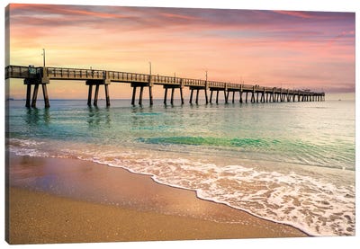 Beach Pier Sunrise, South Florida Canvas Art Print - Beach Sunrise & Sunset Art
