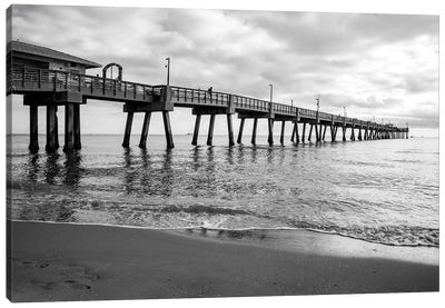 Moody Black And White,Beach Pier,South Florida Canvas Art Print - Nautical Scenic Photography