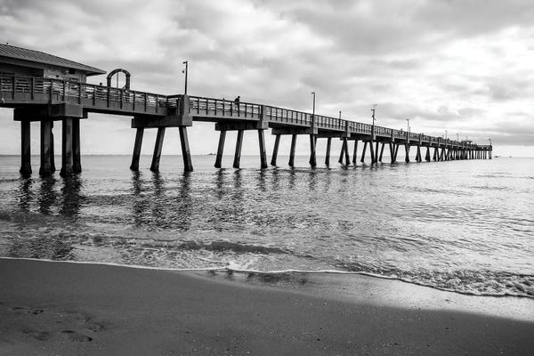 Florida: Moody Black And White,Beach Pier,South Florida by Susanne Kremer