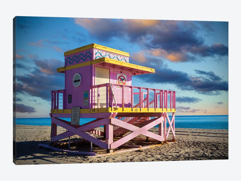 Pink Lifeguard House South Florida Sunrise by Susanne Kremer 1-piece Art Print