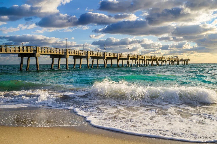 Florida Beach Pier,High Tide Waves,Miami,Florida