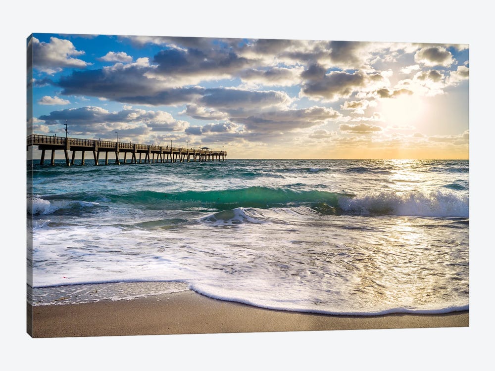 Beach Pier,Early Morning Waves,Miami Florida by Susanne Kremer 1-piece Canvas Print