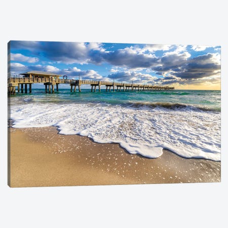 Pier Early Morning,Waves Coming In,Miami Florida Canvas Print #SKR448} by Susanne Kremer Art Print