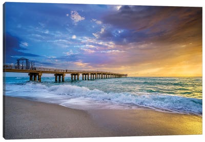 Powerful Sunrise With Pier, Miami South Florida Canvas Art Print - Miami