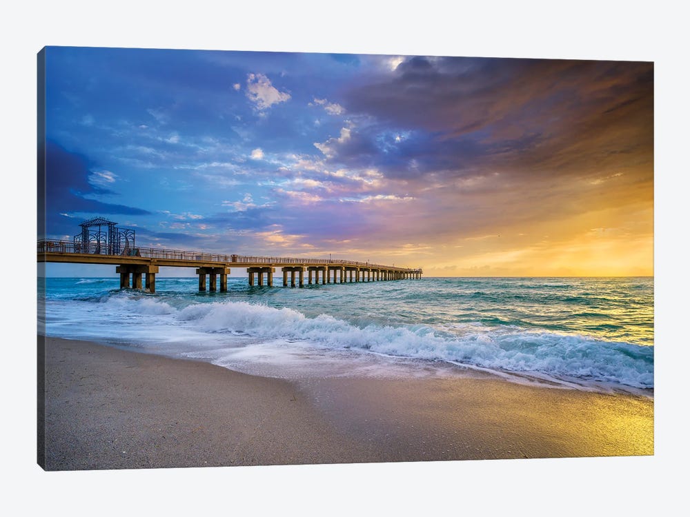Powerful Sunrise With Pier, Miami South Florida by Susanne Kremer 1-piece Canvas Print