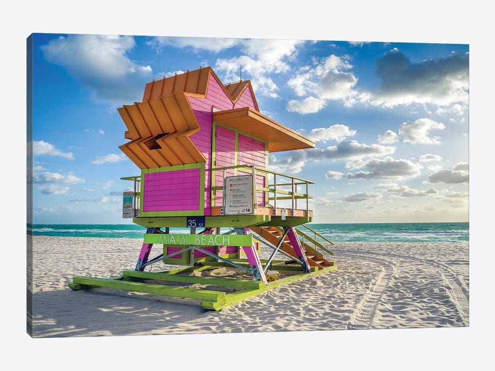 Pink Star Lifeguardhouse Miami Beach Florida by Susanne Kremer 1-piece Canvas Art Print