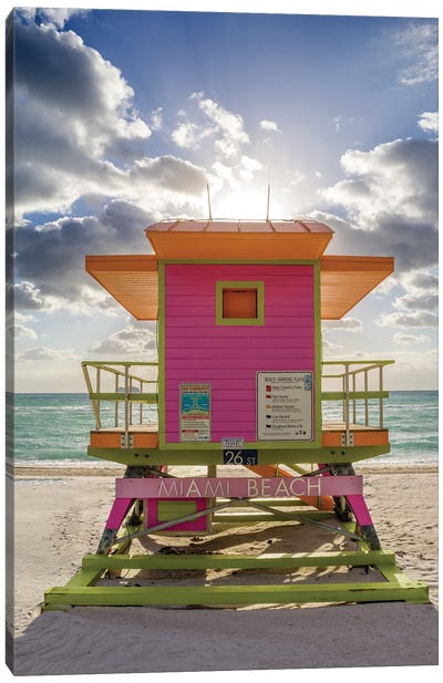 Pink Lifeguard House Vertical, Miami Beach, Florida Canvas Art Print - Florida Art