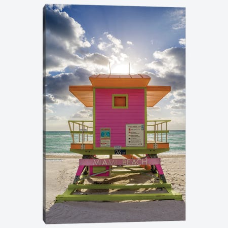 Pink Lifeguard House Vertical, Miami Beach, Florida Canvas Print #SKR459} by Susanne Kremer Canvas Art