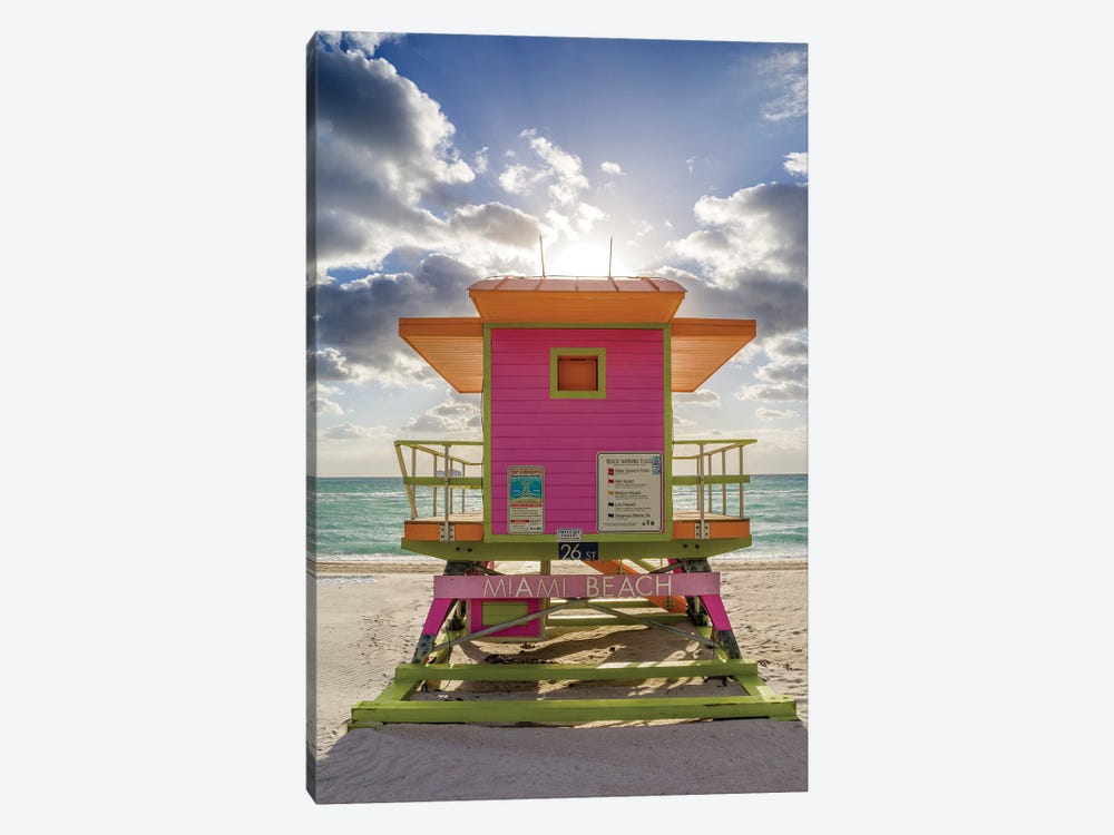 Pink Lifeguard House Vertical, Miami Beach, Florida by Susanne Kremer 1-piece Canvas Artwork