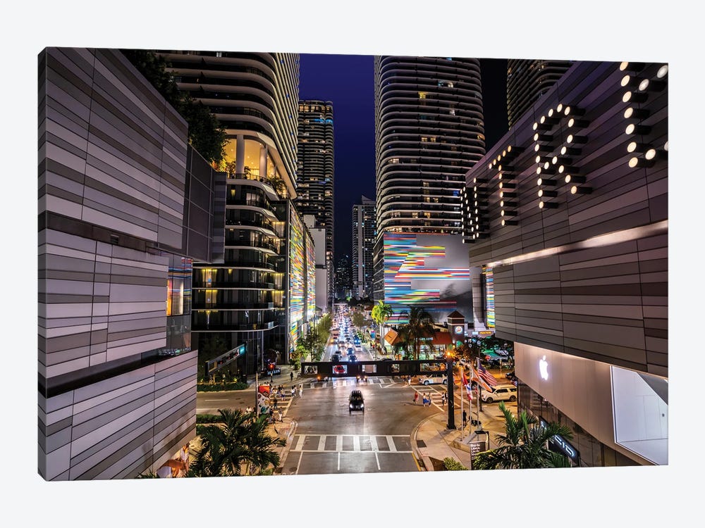 City Lights Miami At Night,Miami Florida by Susanne Kremer 1-piece Canvas Print