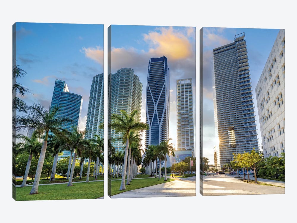 Miami Downtown Architecture At Sunset by Susanne Kremer 3-piece Art Print