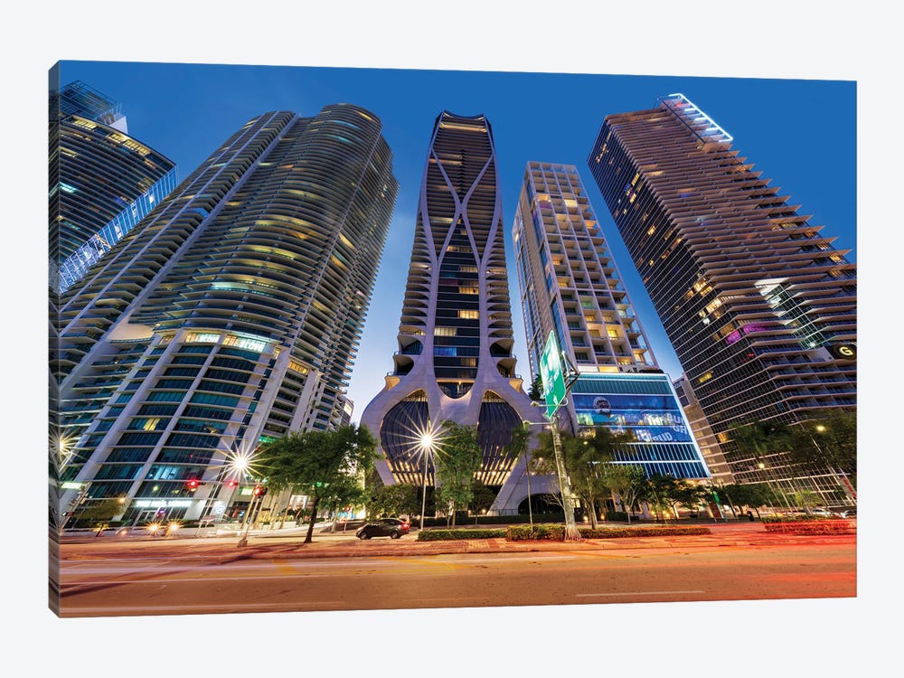 Miami Downtown Architecture At Night by Susanne Kremer 1-piece Canvas Art Print