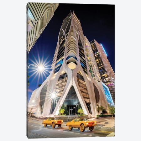 Miami Architecture At Night With Cars Canvas Print #SKR482} by Susanne Kremer Art Print